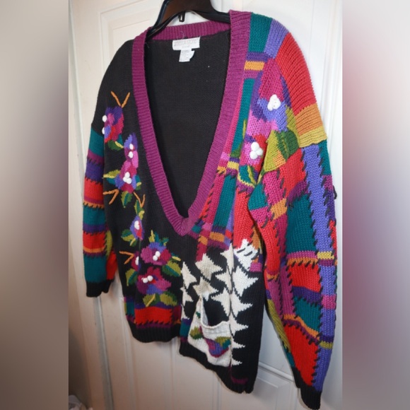 Vintage REBECCA STONE Deep V-Neck Sweater size large - Picture 2 of 4